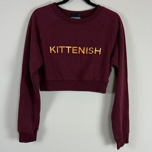 Kittenish Cropped Crewneck Sweatshirt‎ in Burgundy & Gold Size Large